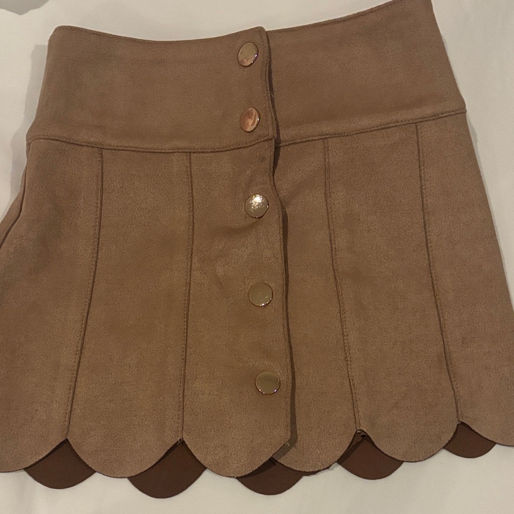 Katie j Brown suede Scalloped Button-Up Skirt